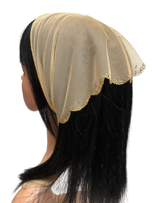 #3 Long Triangle Net Double Swirl Rhinestones & Dot Corner-Beige