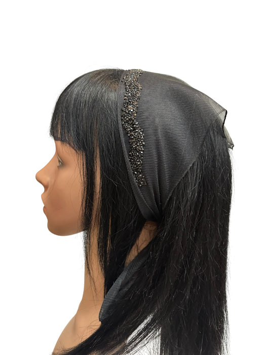 #4 Long Triangle Net Front Rhinestones-Black