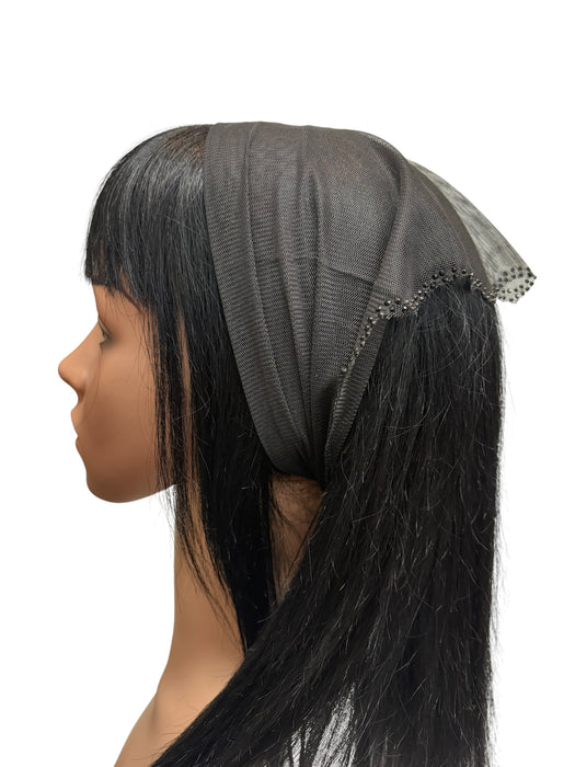 #3 Long Triangle Net Double Swirl Rhinestones Corner-Black/black