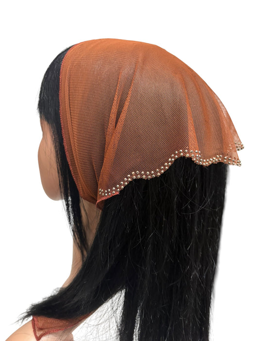 #3 Long Triangle Net Double Swirl Rhinestones Corner-Brick Brown