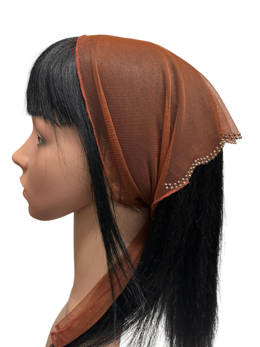 #3 Long Triangle Net Double Swirl Rhinestones Corner-Brick Brown