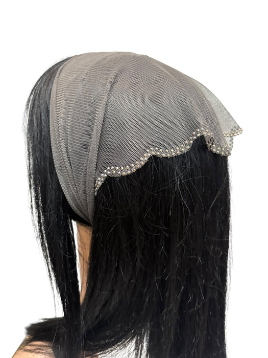 #3 Long Triangle Net Double Swirl Rhinestones Corner-Grey