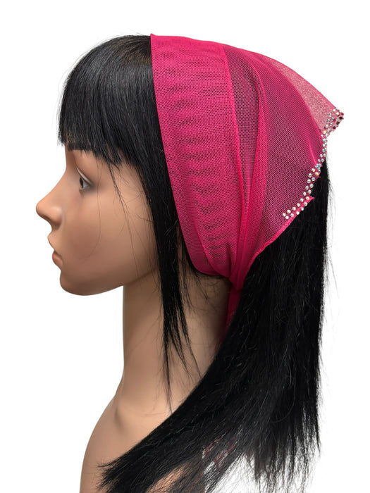 #3 Long Triangle Net Double Swirl Rhinestones Corner-Magenta