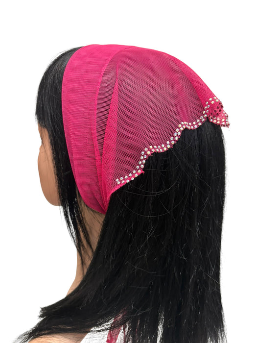 #3 Long Triangle Net Double Swirl Rhinestones Corner-Magenta