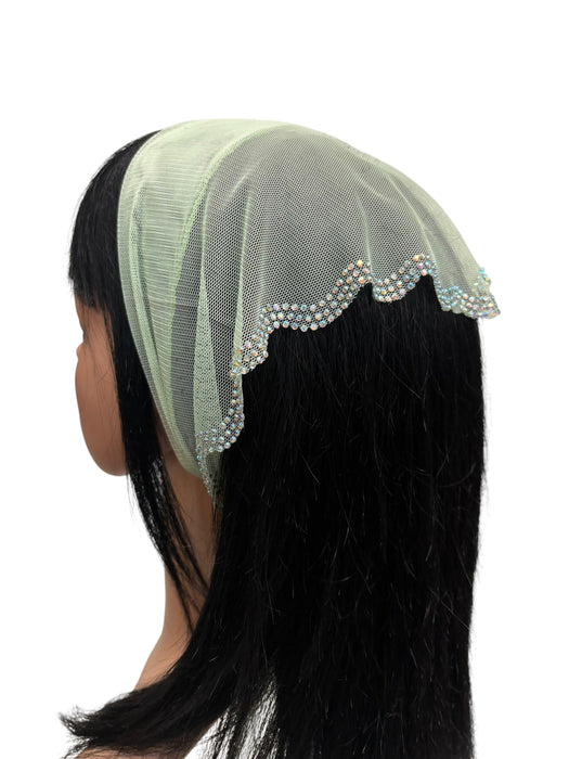 #3 Long Triangle Net Double Swirl Rhinestones Corner-Mint Green