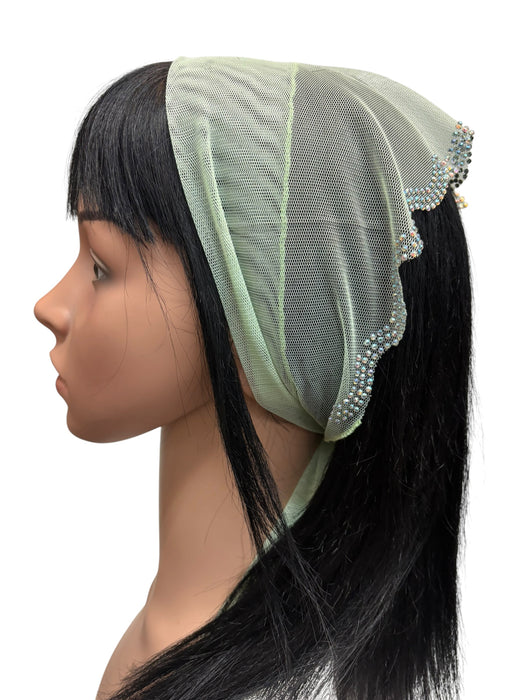 #3 Long Triangle Net Double Swirl Rhinestones Corner-Mint Green