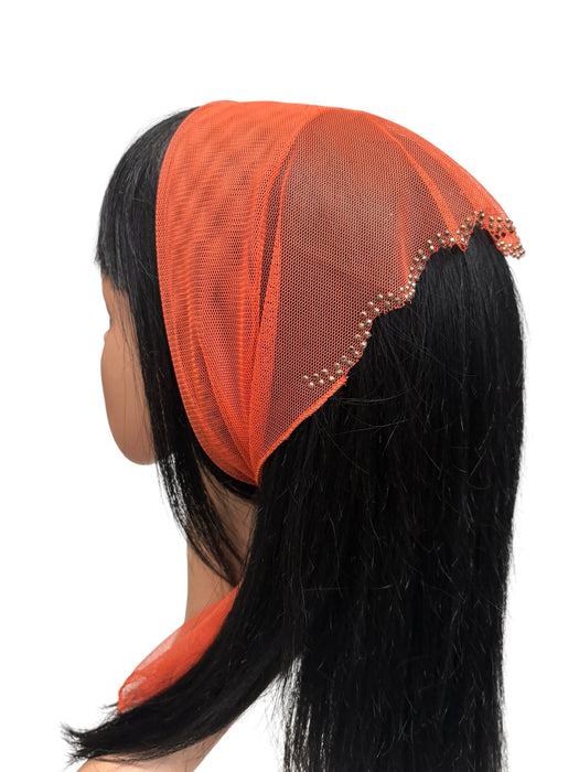 #3 Long Triangle Net Double Swirl Rhinestones Corner-Orange