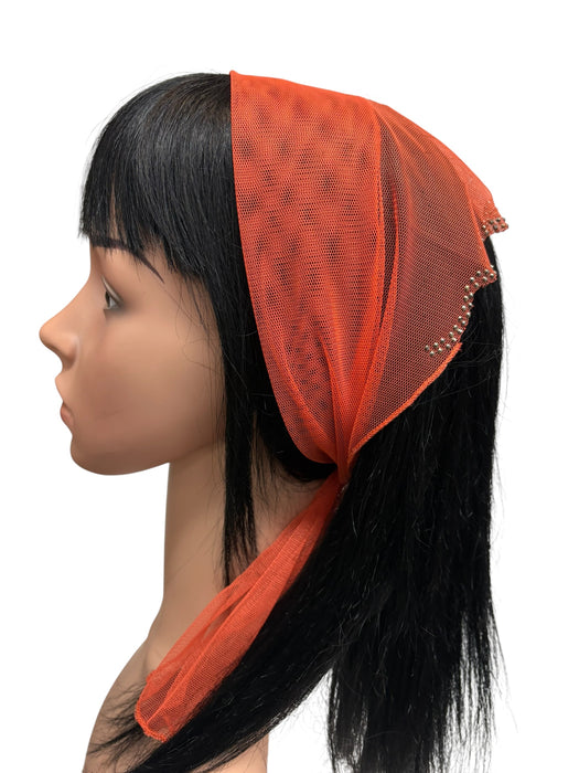 #3 Long Triangle Net Double Swirl Rhinestones Corner-Orange