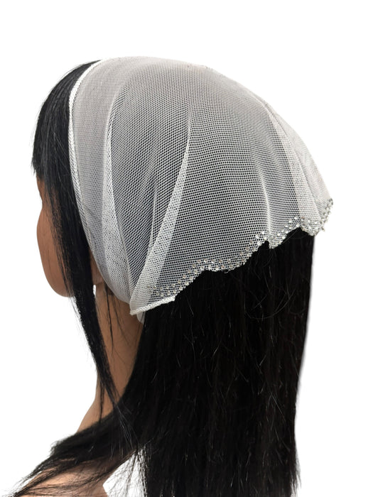 #3 Long Triangle Net Double Swirl Rhinestones Corner-White