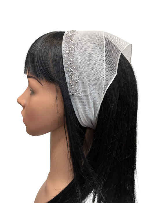 #4 Long Triangle Net Front Rhinestones-White