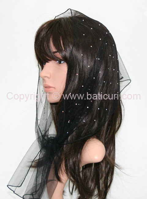 L2- OB Net Light Rhinestones All-over Scarf- Black