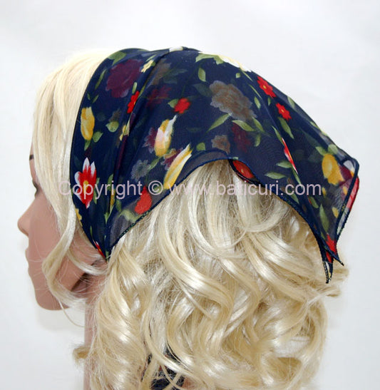 136-12 Navy Blue with Multi-Colored Flowers