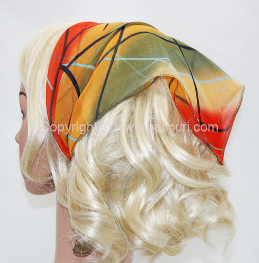 136-82 Red/Orange/Sage Green | Geometric Lines