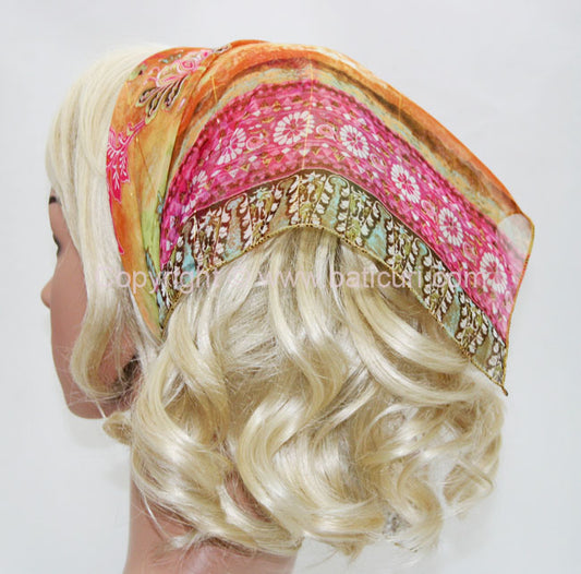 136-104 Orange/Pink/Green | Floral & Gold Thread