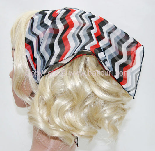136-70 Black/Grey/Red Chevron print