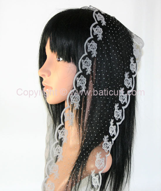 #28 | Long Small Scarf | Zig Zag Rose Edge| Snowflakes | Black
