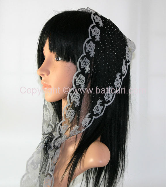 #28 | Long Small Scarf | Zig Zag Rose Edge| Snowflakes | Black