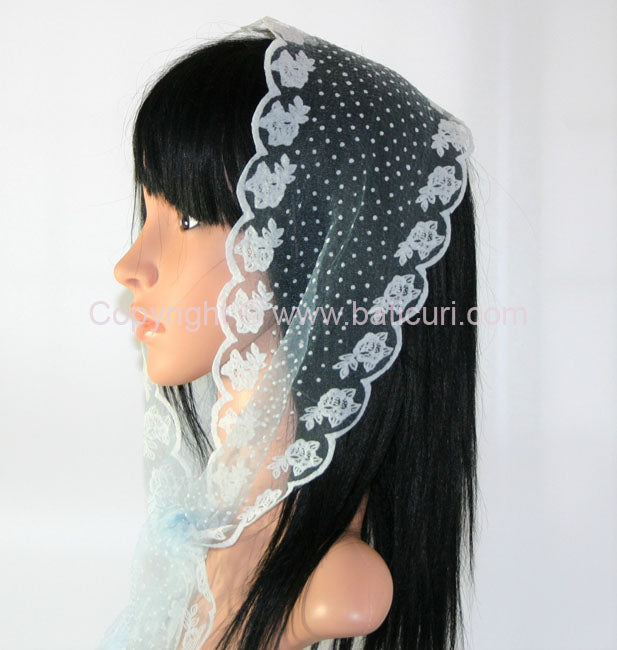 #28 | Long Small Scarf | Snowflake | Zig Zag Rose Edge | Baby Blue