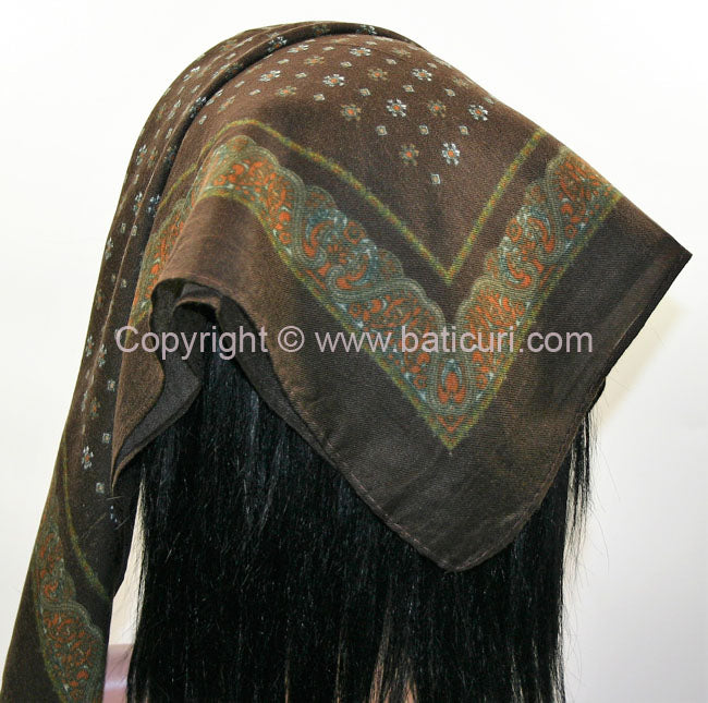 Traditional Scarves | Scattered Flowers | Brown
