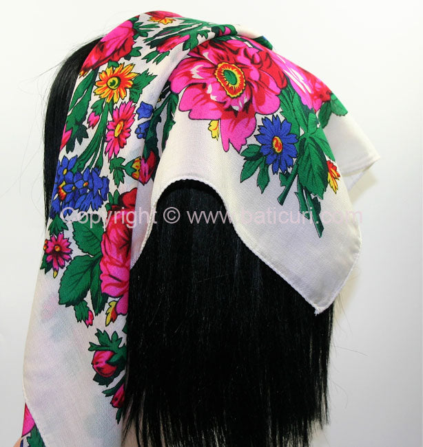 Traditional Scarves | Rose Garden | White