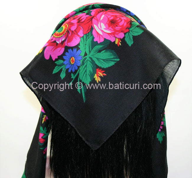 Traditional Scarves | Rose Garden | Black