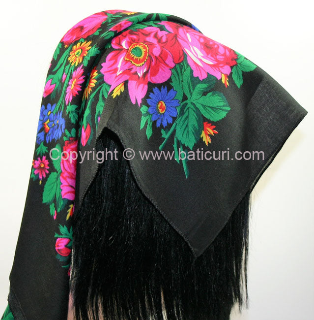 Traditional Scarves | Rose Garden | Black