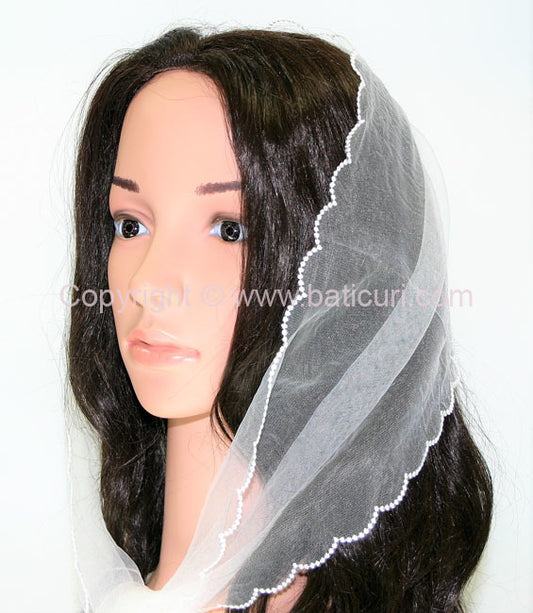 58-01 |  Long  | Net Lace | Crinkled | Zig-Zag Dotted Trim |  White
