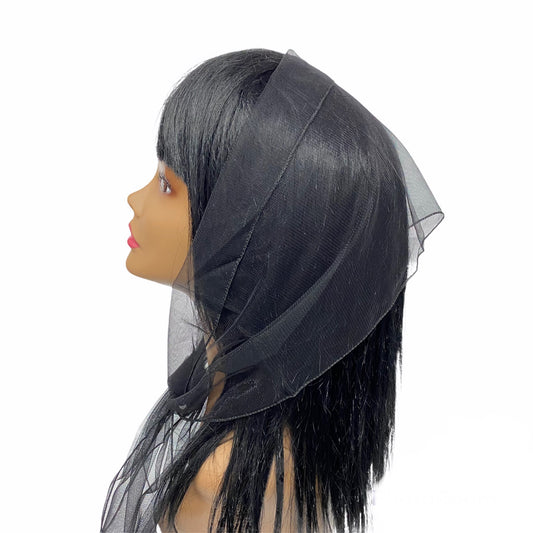 Long Solid Soft Net Scarf - Black