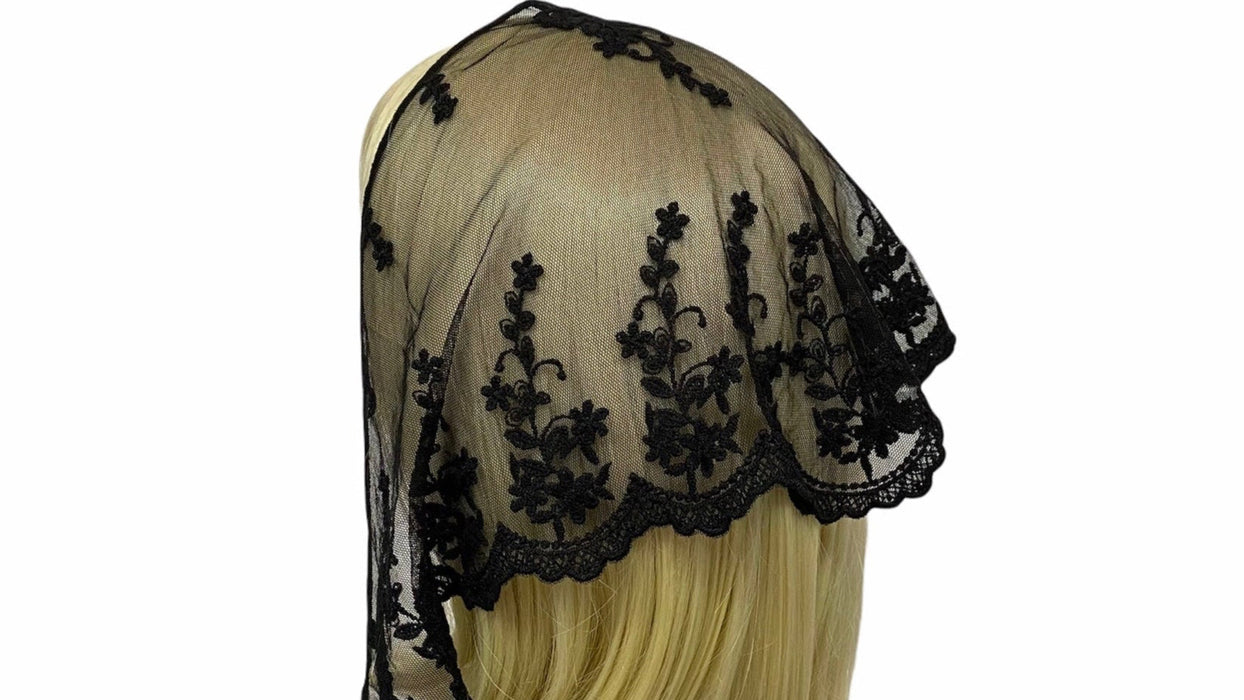 74-02 | Lace Triangle | Floral | Embroidered Back with Front Straight Edge | Black
