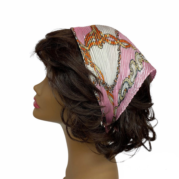 90-19 Polyester | Silky | Pleated Scarves w/ Tassel print | Pink/brown