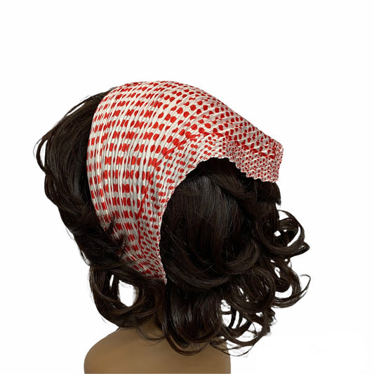 90-03 Polyester | Silky Pleated Scarves | Small Dots | Red