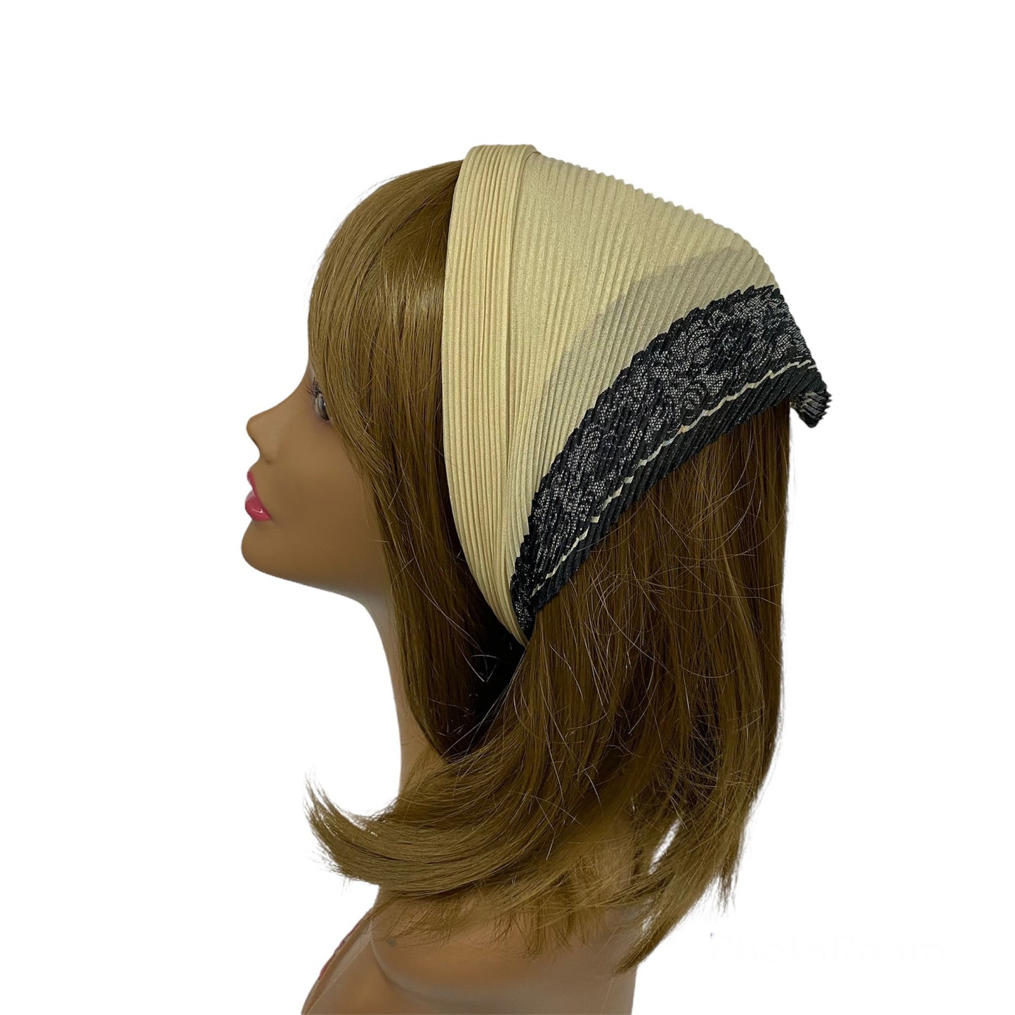 112-64 Pleated Italian | Khaki with Black Lace Edge