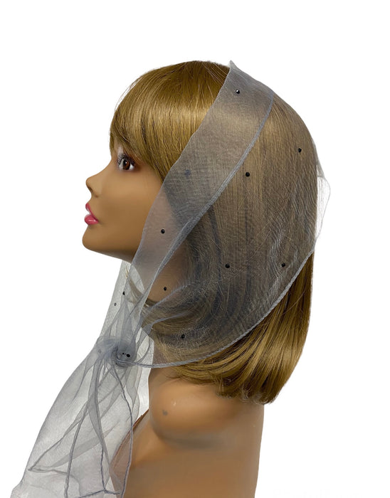 New OB (N) Nylon Light Scattered Rhinestones Scarf-Gray/Black