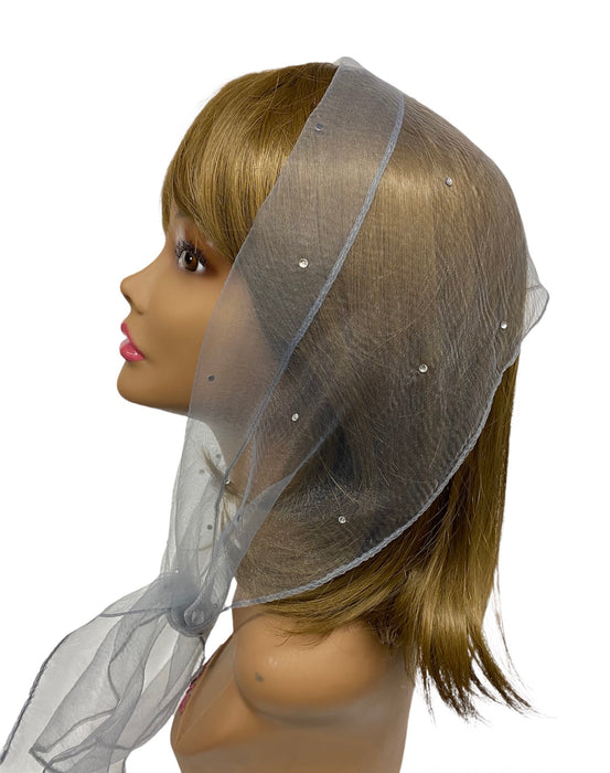 New OB (N) Nylon Light Scattered Rhinestones Scarf-Gray