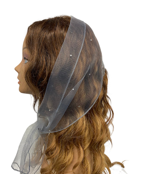 New OB (N) Nylon Light Scattered Rhinestones Scarf-Gray