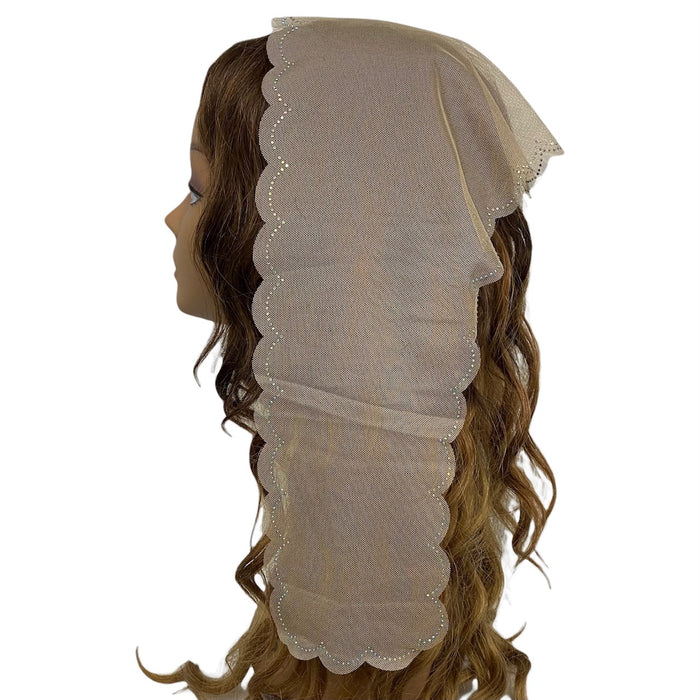 Long Triangle | Scallop Rhinestone Border | Beige