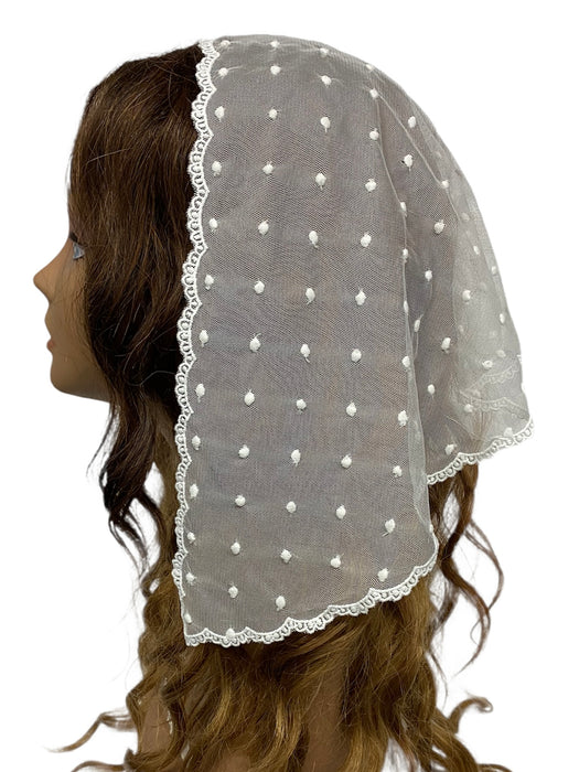 76-01 | Lace Triangle | Polka Dots | Embroidered & Scalloped Trim | White/white