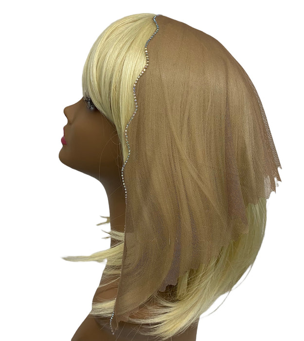 New | Net Triangle Scalloped back | Front Rhinestone | Dark Beige/Silver