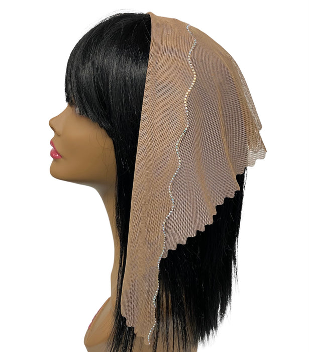 New | Net Triangle Scalloped back | Front Rhinestone | Dark Beige/Silver