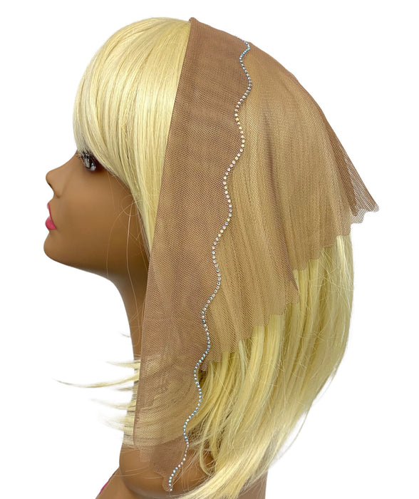 New | Net Triangle Scalloped back | Front Rhinestone | Dark Beige/Silver