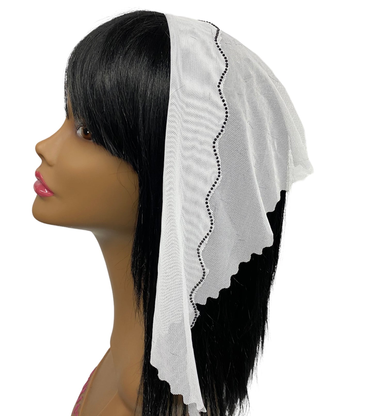 New | Net Triangle | Front Rhinestone & Scalloped back | White/Black