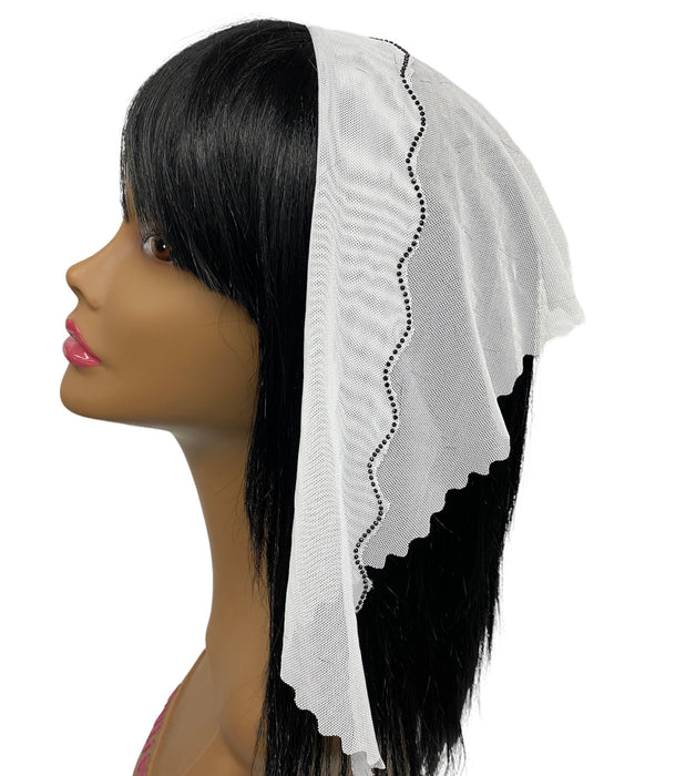 New | Net Triangle | Front Rhinestone & Scalloped back | White/Black