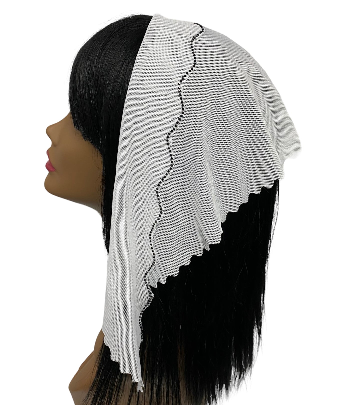New | Net Triangle | Front Rhinestone & Scalloped back | White/Black