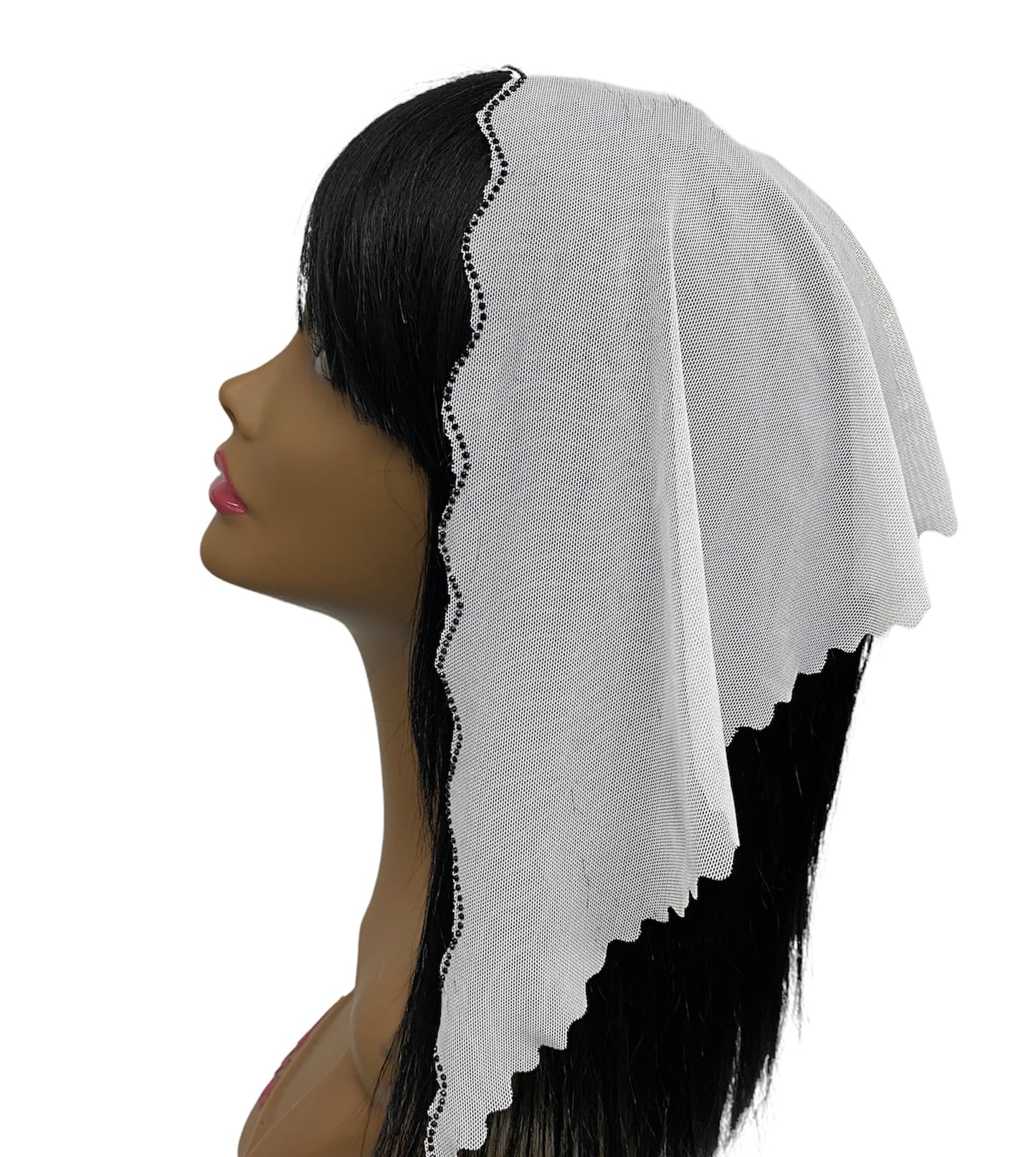 New | Net Triangle | Front Rhinestone & Scalloped back | White/Black