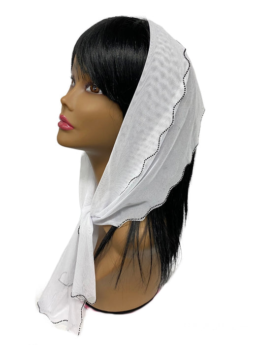 86-03 New Long Net Scalloped Rhinestones Trim-White/Black