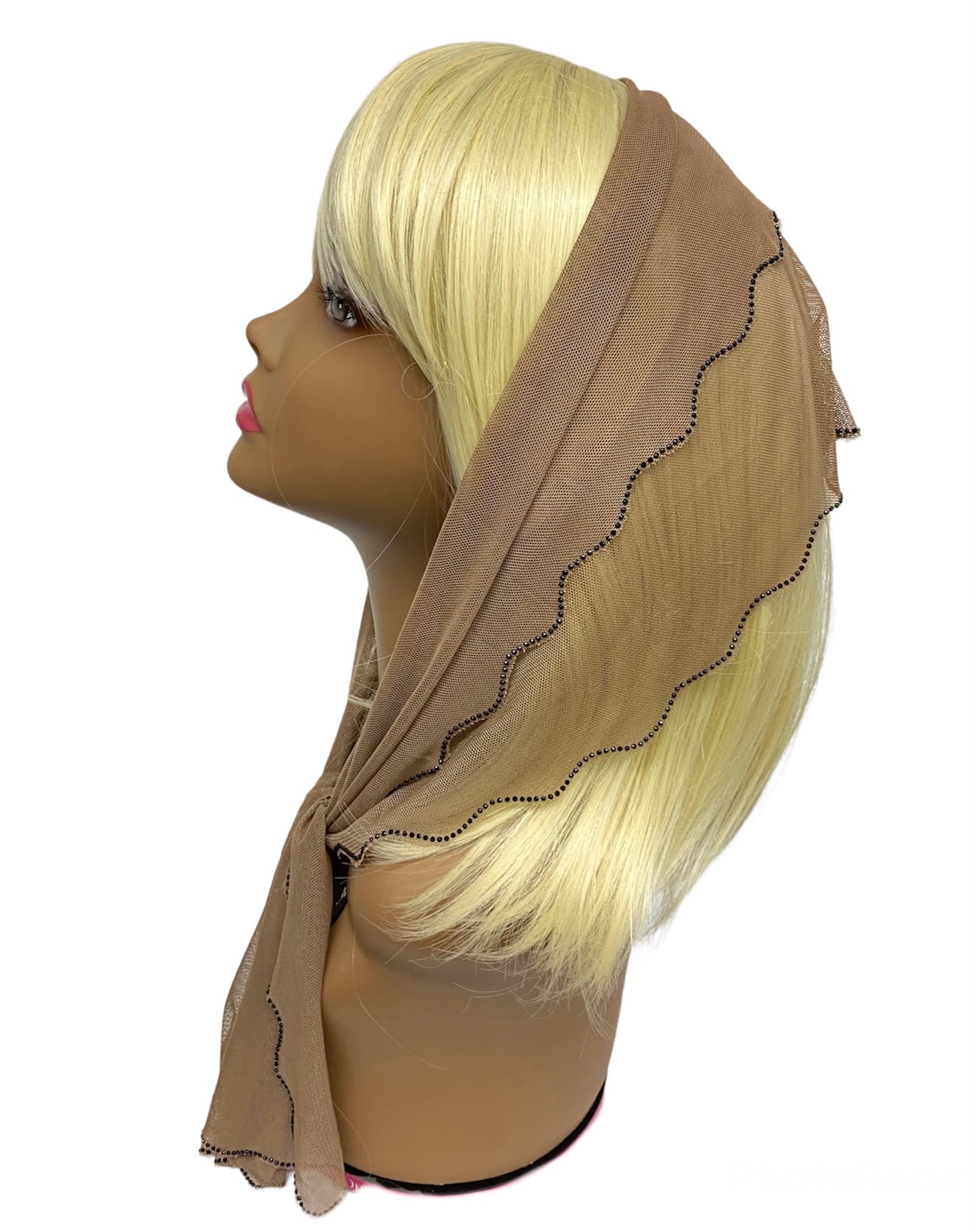 85-133 New  Long  Net Scallop Rhinestones Trim-Beige/Black