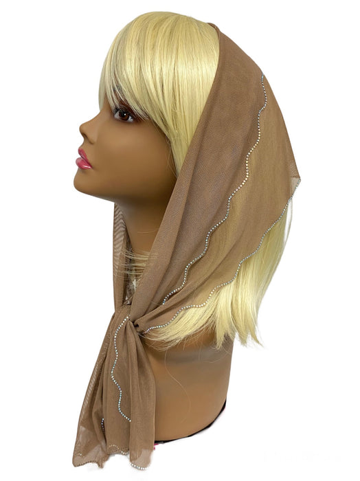 85-132 New Long Net Scallop Rhinestones Trim-Beige/Silver