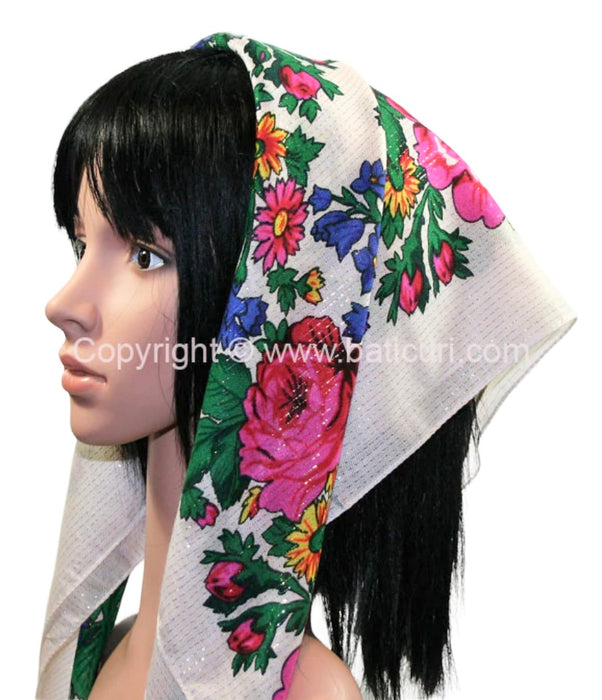 Traditional Scarves | Rose Garden | White
