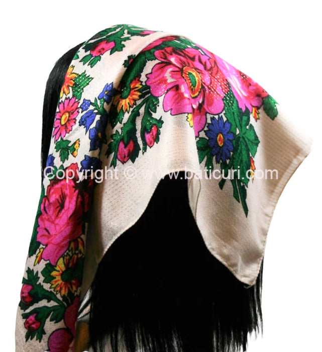 Traditional Scarves | Rose Garden | White