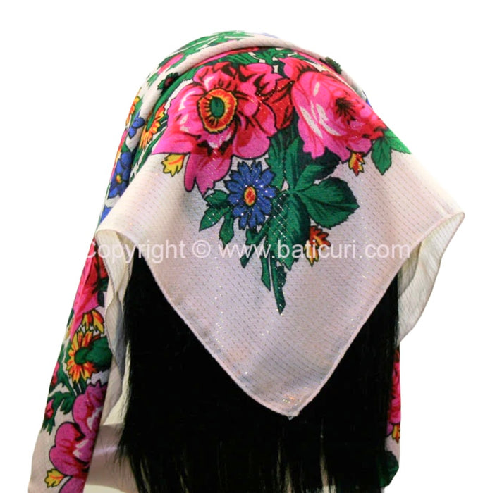 Traditional Scarves | Rose Garden | White